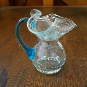 Vintage Clear Miniature Aqua Crackle Glass Pitcher